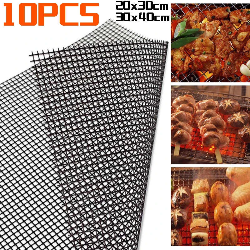 10/1pcs Non-stick BBQ Grill Mat Reusable Heat Resistant BBQ Baking Net Pad Breathable Tray Mat Liner Outdoor Party Baking Tools