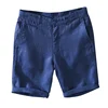 L8216 Mid Waist Linen Beach Shorts Summer Men Simple Business Casual Straight Pockets Solid Color Zipper Work Knee Length Pants 5