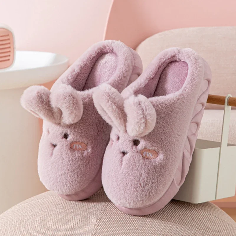 2022 Cute Plush Animal Slippers Women Lovely Bunny Rabbit Slides