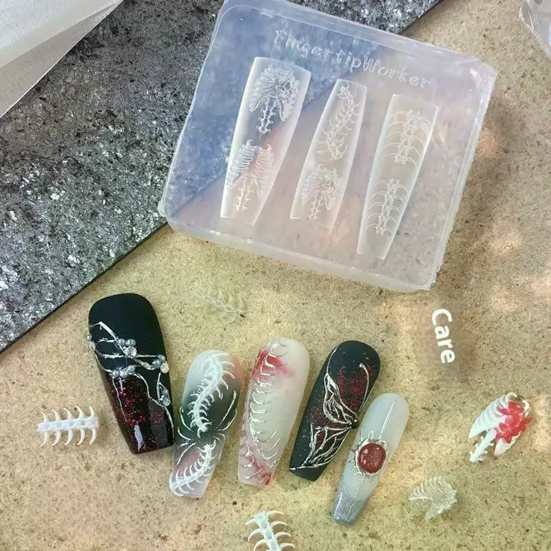 1/2Pcs 3D Ribs Spine Bone Acrylic Mold DIY Doll Design Transparent Silicone Manicure Template Nail Accessories