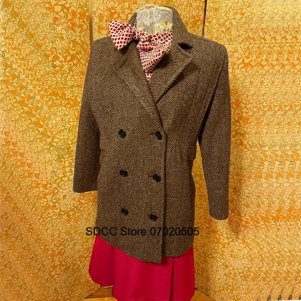 New Women's Long Coat Herringbone Single-breasted Lapel Custom Jacket Punk Wool Coat  Clothes Womens Clothing Parkas Blazers