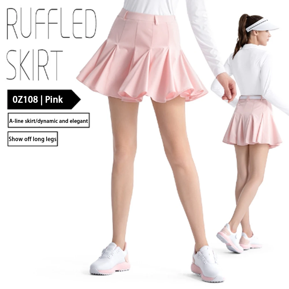 PGM Golf Women's Summer Pleated Short Skirt A-line Lotus Leaf Skirt Sports Women's Half length Slimming Golf Tennis Wear