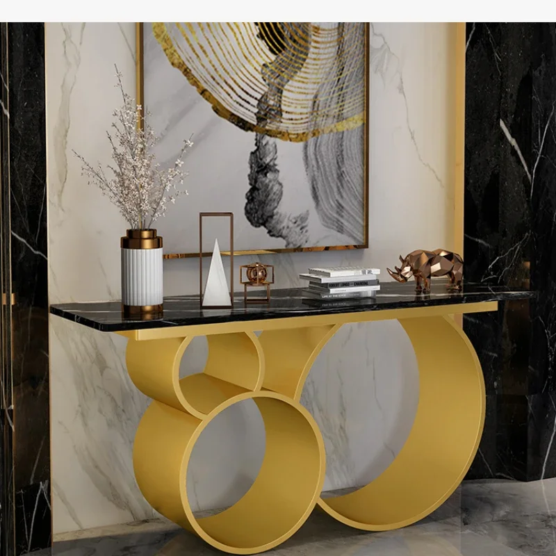 

High quality Nordic lightweight luxury marble porch table modern simple strip cabinet shelf wall narrow table coffee table