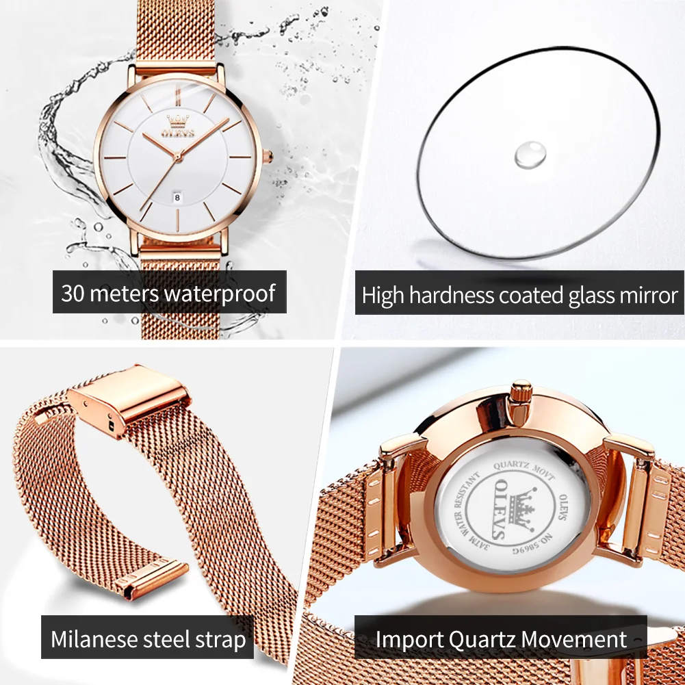 OLEVS 5869 Women's Watch Japan Quartz Movement Quartz Watch For Women High Hardness Mirror Thin Case Waterproof Date Wristwatch