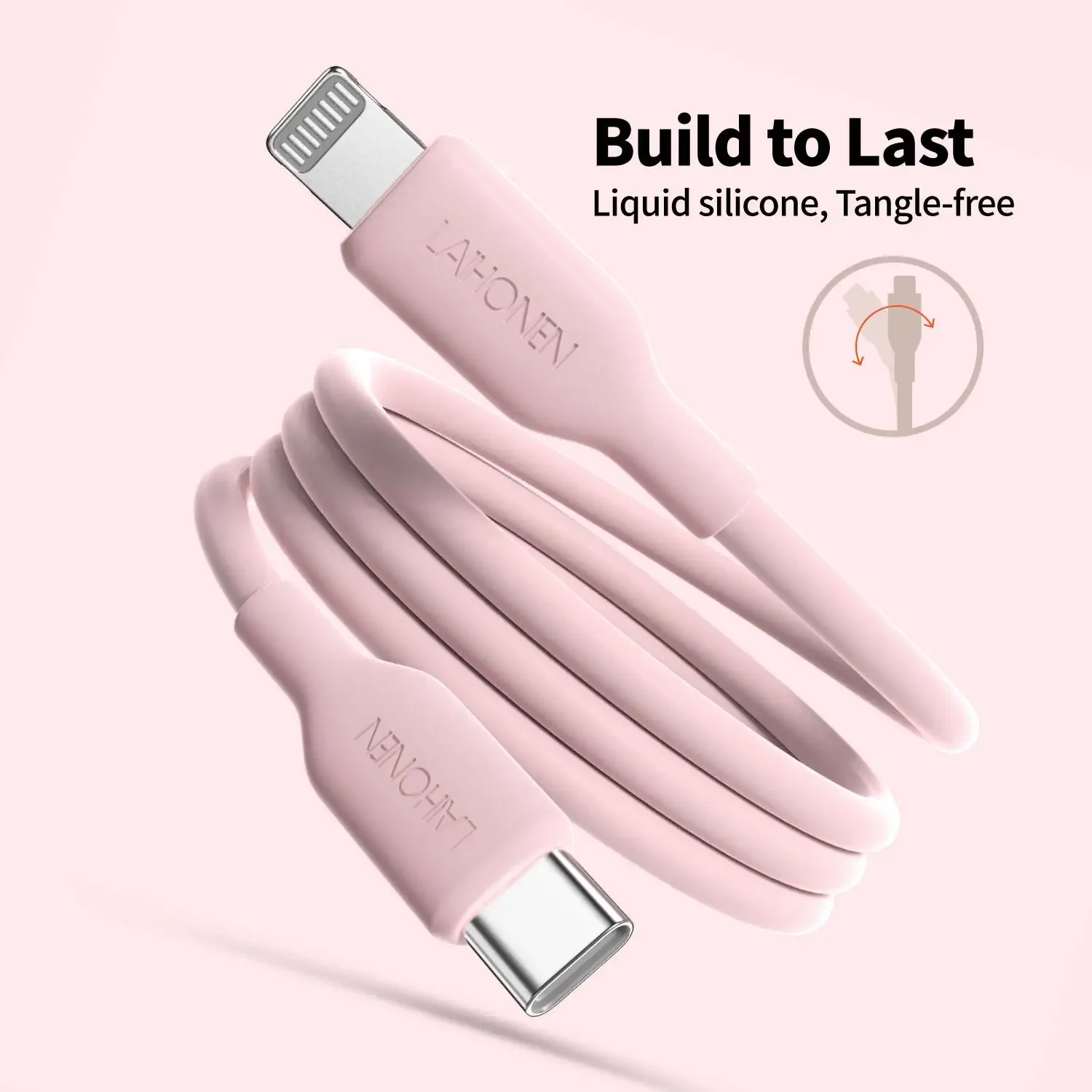 2PCS 27W PD 고속 충전 케이블 USB-C에서 라이트닝 실리콘 데이터 케이블로 마카롱 핑크, iPhone1413 12 11용 부드럽고 유연함