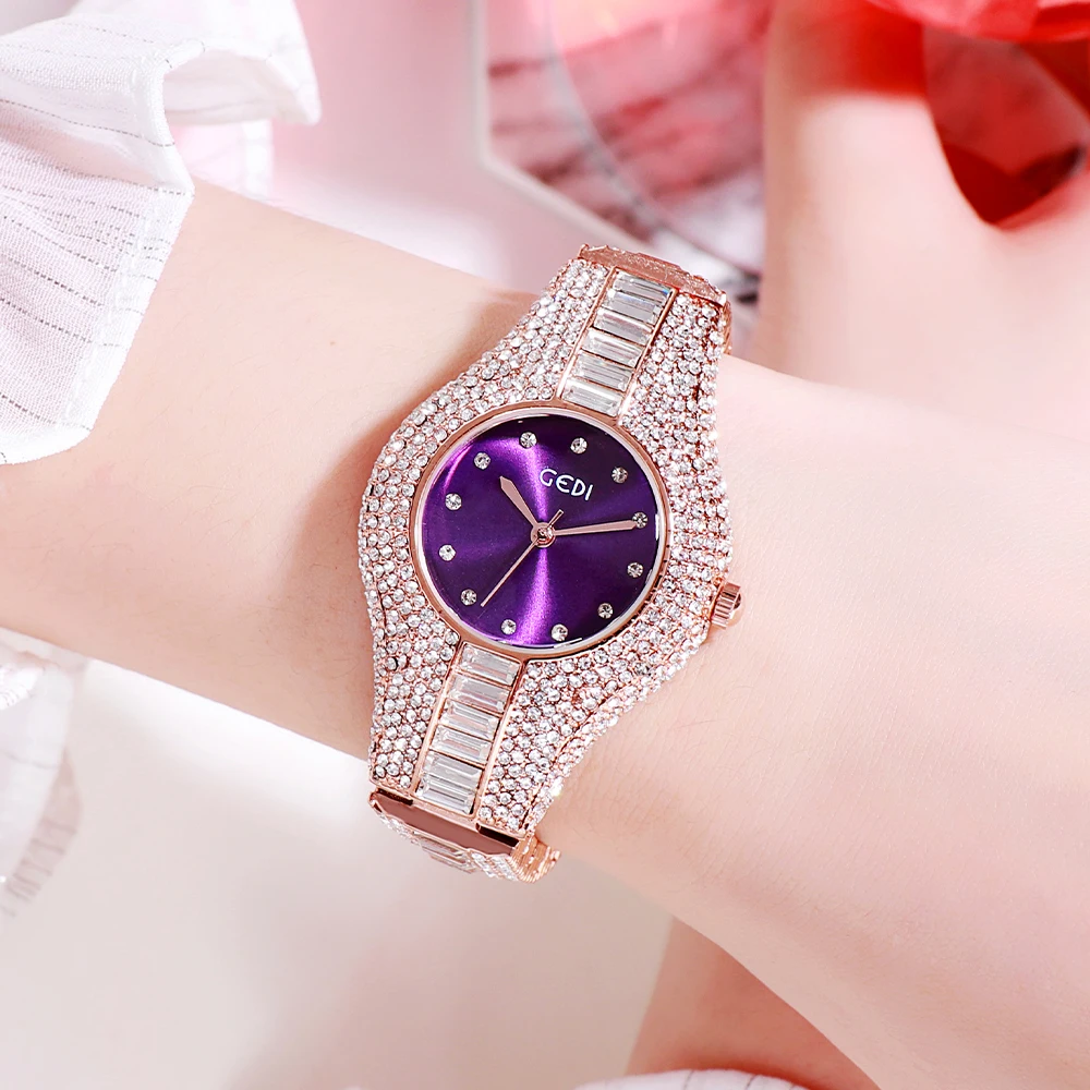 Luxury Elegant Stainless Steel Women Quartz Watches Bling Crystal Diamond 30M Water Resistance Rose Gold Ladies Wristwatch Clock
