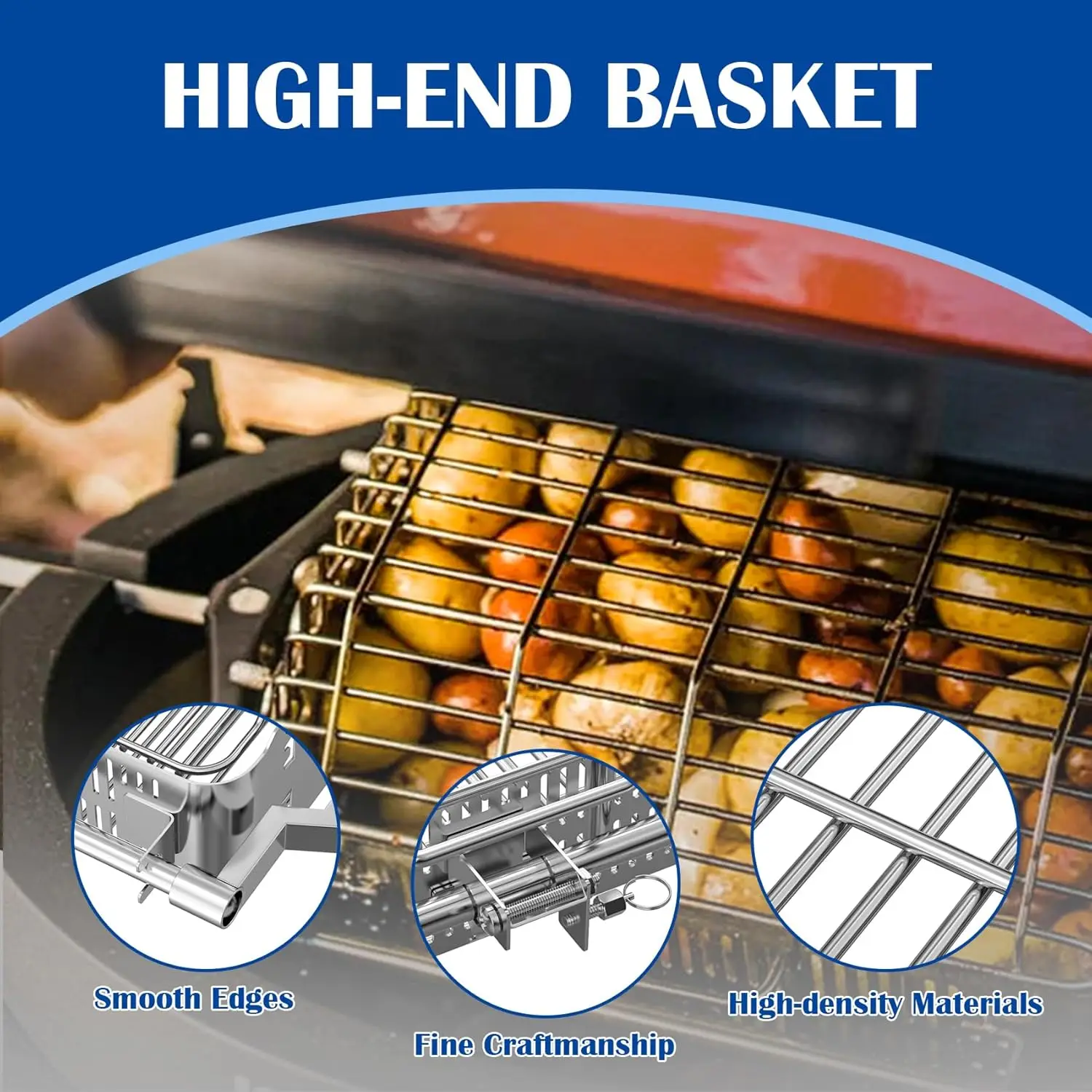 Kit for Kamado Joe JoeTisserie KJ155172022 Grill Accessories, Grill Flat and Tumbler Basket with Quick Connect Rod for Kamado Cl 2