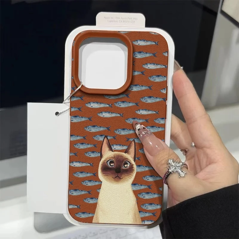 Siamese Cat and Fish Design Phone Case Cover