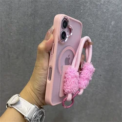 Deluxe Magnetic Fold Stand Case with Plush Strap and Lanyard Keychain - iPhone 12 Pro (Pink)