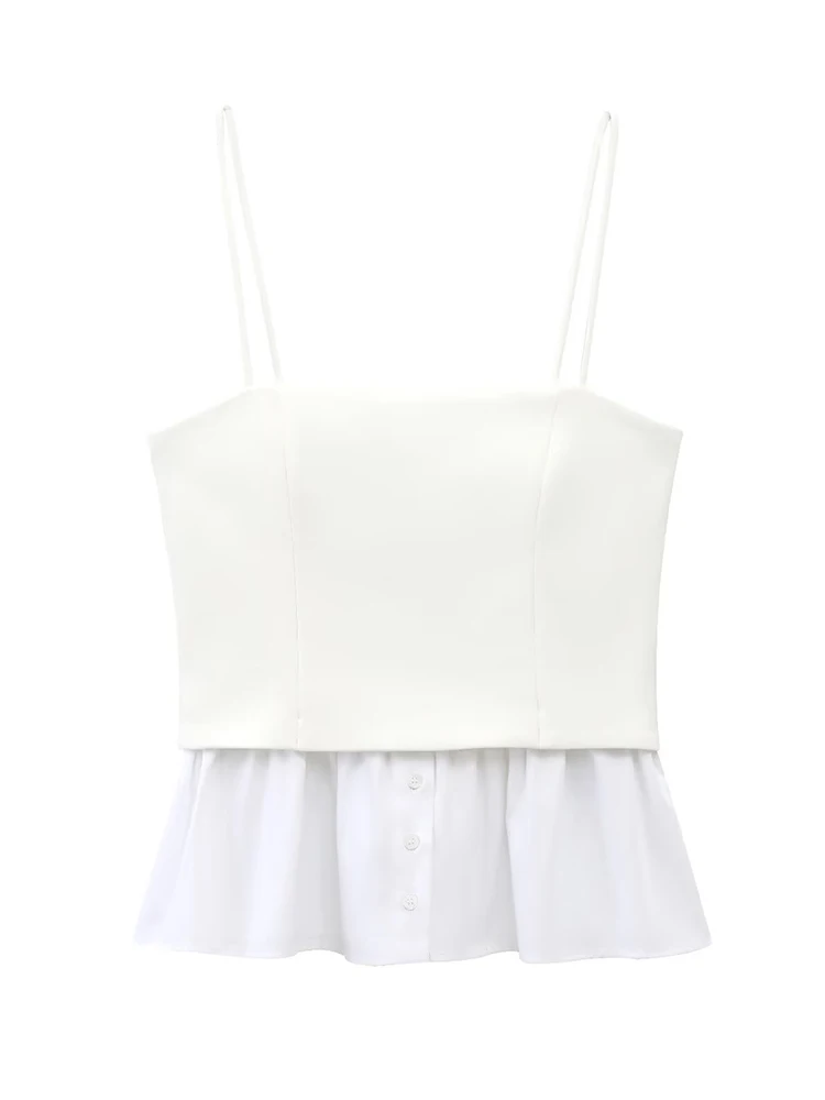 2025 Summer Women Patchwork Strap Tops Sexy Club Chic Casual Tops Side Zipper Backless Sleeveless Vest Fashion Camis Tops