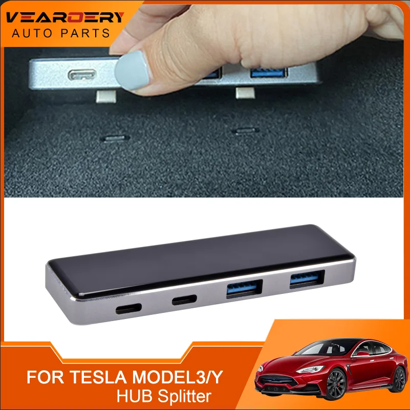 

For Tesla Model 3/Y Car Rear USB Extender Center Console 4 Ports USB Splitter Hub Conversion Head Charger Car Accessories 2022