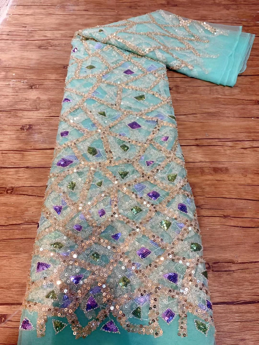 

Nigerian Heavy Handmade Beads Tulle Lace Fabric African Luxury Sequins Pearl Fabric Fashion For Women Bride Dresses Sewing F0832