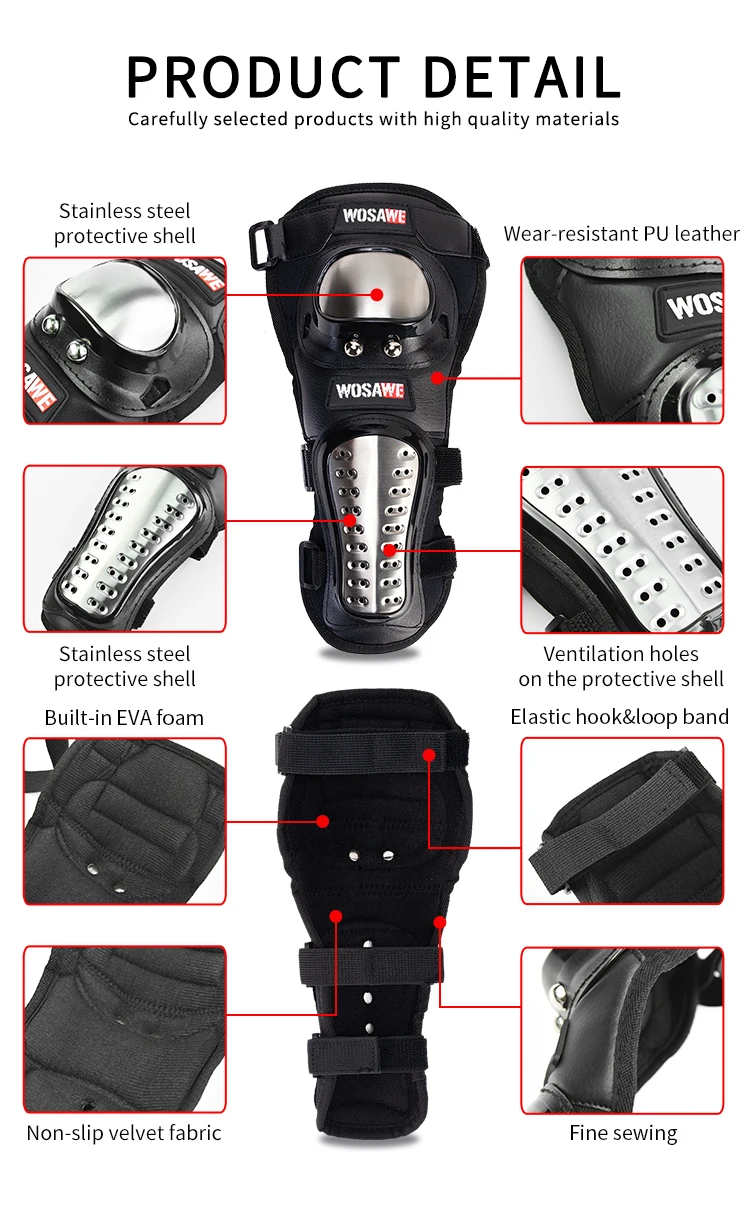 WOSAWE 4Pcs/Set Stainless Steel Elbow Knee Pads Motorcycle Knee Pad Armor Moto Racing Protective Gear Protector Guards Kit