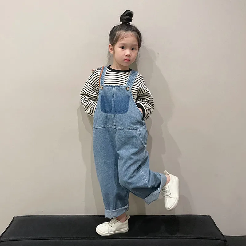 

New Spring Kids Overalls Washed children's cute loose denim suspenders Trousers Girls Boys casual Pant