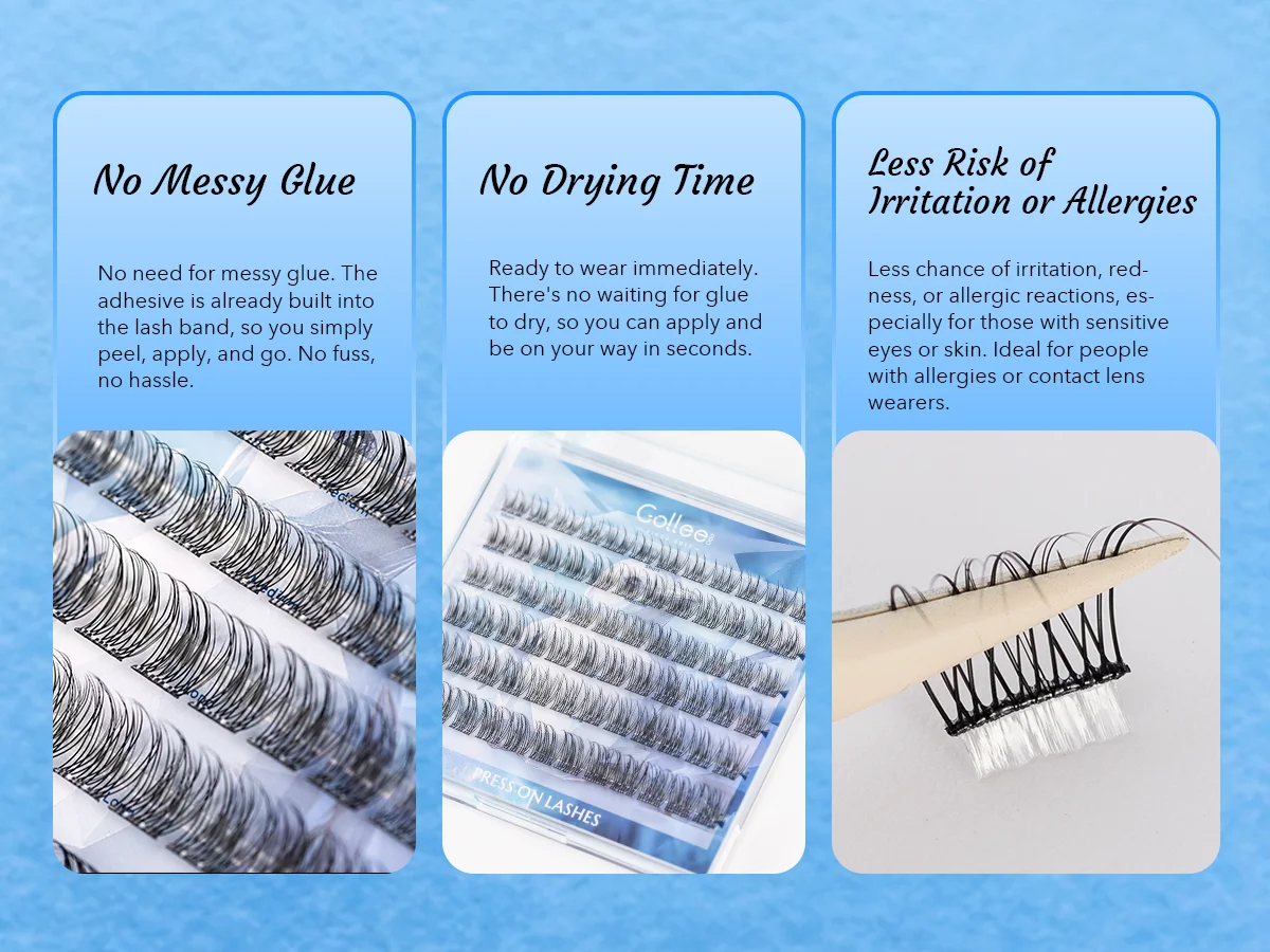 Gollee Klebefreie Falsche Wimpern Voluminös Dick 10-16mm Natürlich D-Curl W-förmig 66/72 Stück Wimpernbüschel DIY Manga-Augen Make-up – Detail 8
