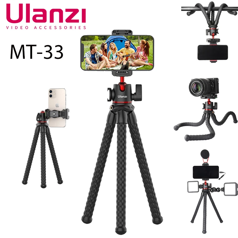 

Ulanzi MT-33 Flexible Octopus Tripod Monopod Mount Ballhead With Sider Cold Shoe 1/4'' Screw Phone Holder 2 in 1 Design Tripod