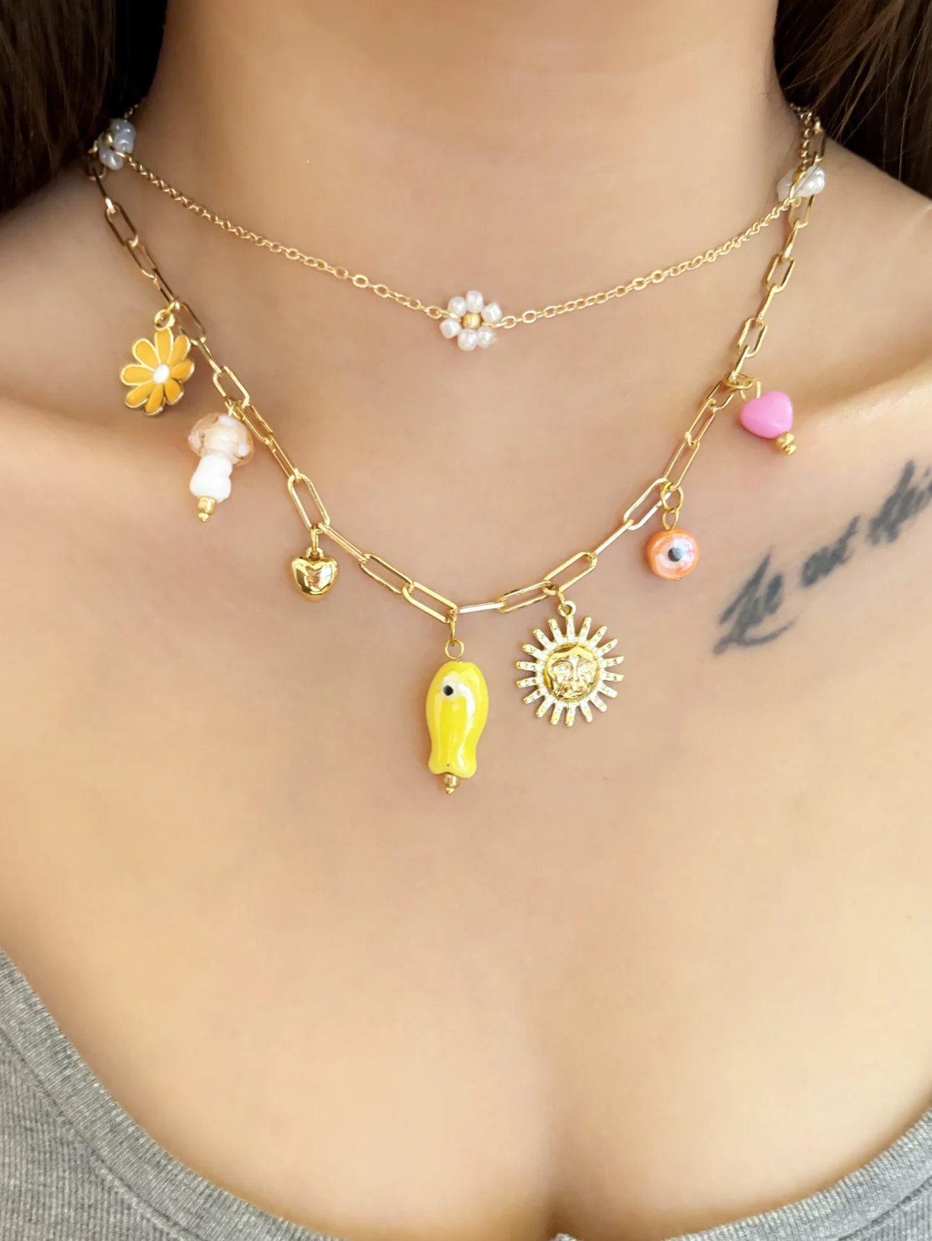 2pcs Charm Ladies Multiple Pendants Necklace Women Fashion