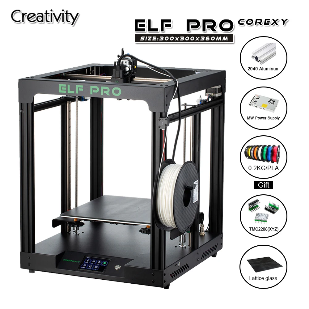 Creativity Structure CoreXY ELF PRO FDM 3D Printer Direct Extrusion 0.4 Nozzle PLA filament Support BLTOUCH Leveling creativity 3d printer corexy elf pro newest 2040 profile all metal ultra stable frame high precision support 3d bltouch leveling