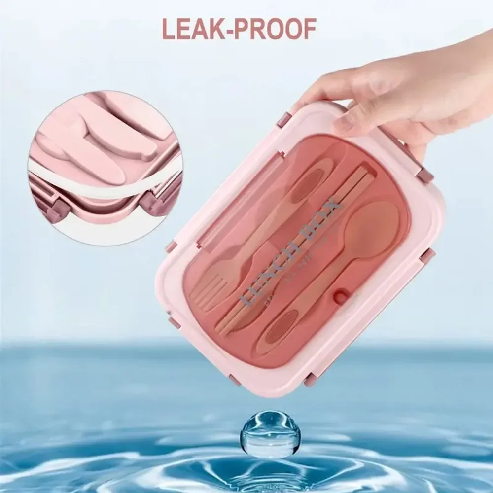 Lunch Box with Tableware for Office Workers Square Divided Microwave Oven Bento Box Leakproof Food Container for Picnic Camping - 3