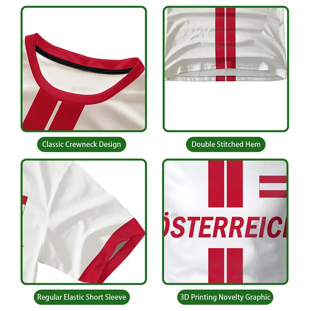 Austrian Pattern Jersey T-shirt Summer Sports Breathable Quick-drying O-Neck Football Tee Unisex Short-sleeved Tops Gift_voghion.com