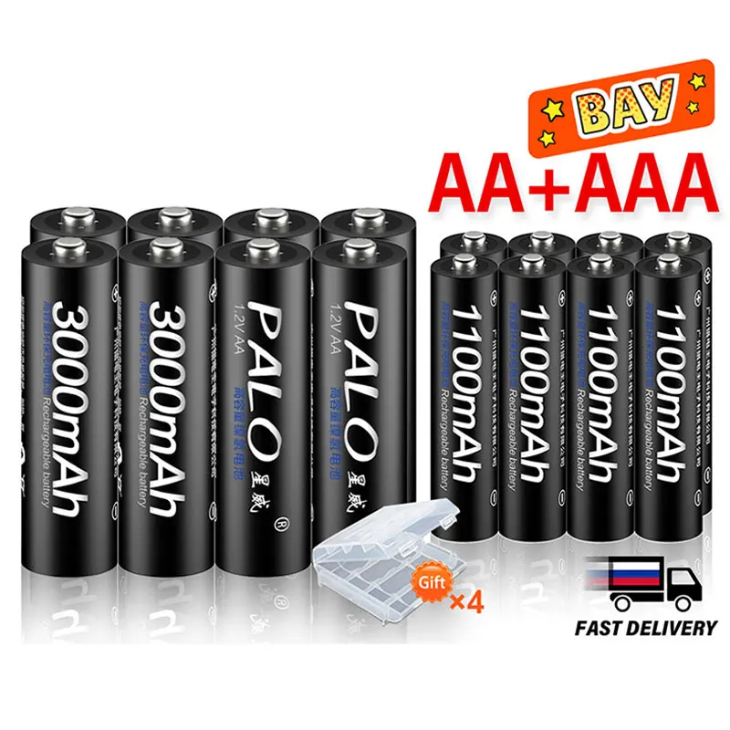 rechargeable lithium batteries rechargeable nickel zinc batteries PALO 4Pcs 3000mAh 1.2V AA 4Pcs 1100mAh 1.2V AAA NI-MH Rechargeable Batteries for Camera Toy