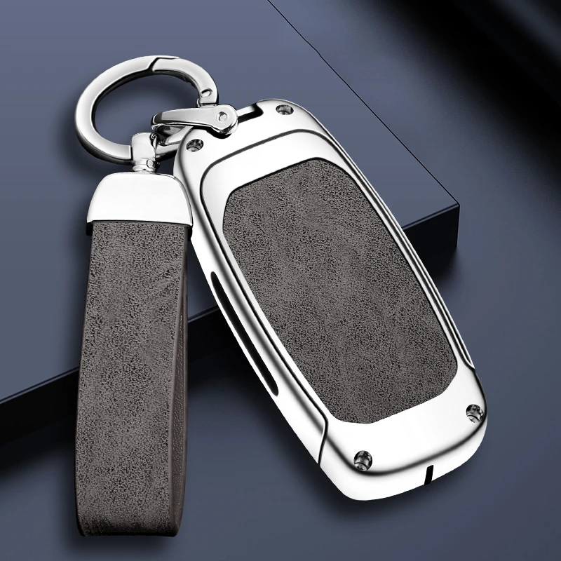 

Zinc Alloy Leather Car Remote Control Key Case Shell For Ford Territory EV Auto Keyless Protector Keychain Accessories