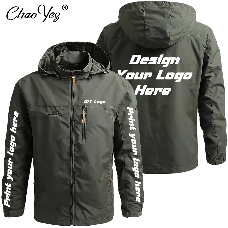 2024 DIY Autumn New Men Waterproof Hooded Custom Logo Windbreaker Jacket Coat Men Casual Outdoor Hiking Jacket Male Coat 5XL 4