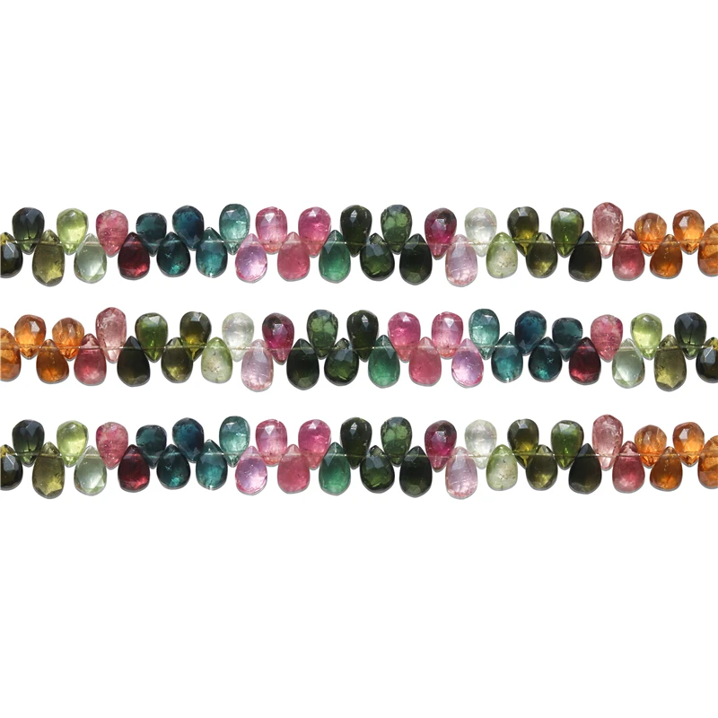 

Natural Stone 7A Tourmaline Flat Drop Faceted Beads 5x7-9MM For Jewelry Making Diy Bracelet Necklace
