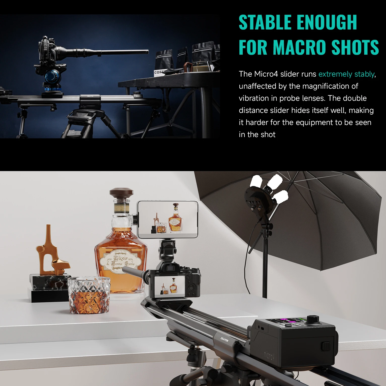 ZEAPON Micro 4 Ultra Quite Brushless motor Camera Track Slider With Dual Axis Gimbal Electric Control Video Stabilizer Rail