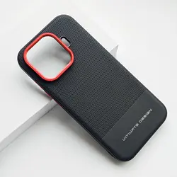 Triangular Textured Leather Case with Red Ring Lens Frame and Shockproof Bumper - Simple Red for IQOO Z11 turbo (Black)