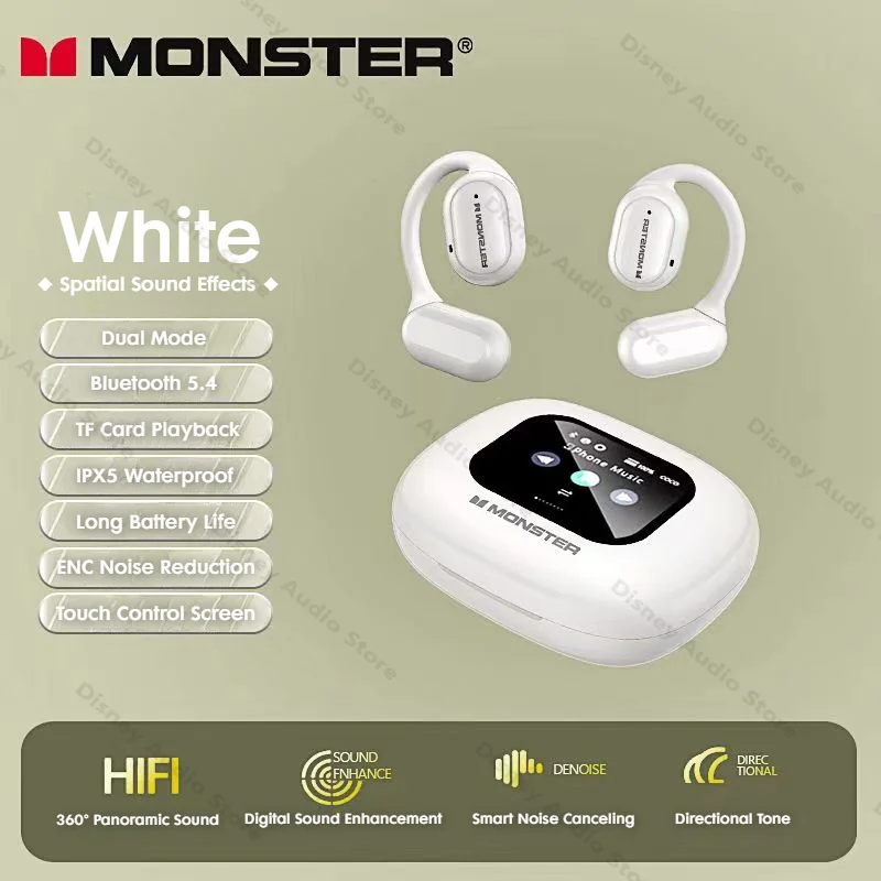 Monster Smart Touch Screen Bluetooth 5.4 Earphones Sports OWS Wireless Headphone IPX5 Waterproof Headsets Support TF Card Music