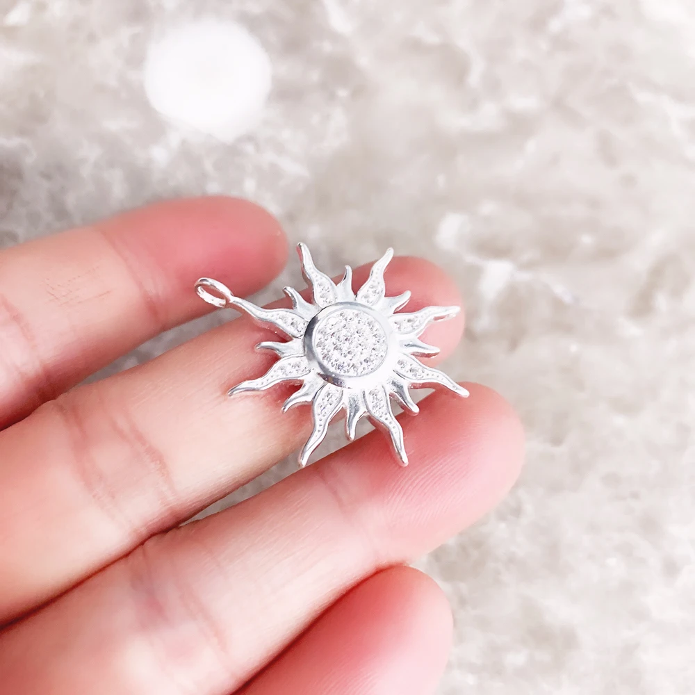 925 Sterling Silver Sun White Stone Pave Pendant Gift For Woman Men pendant necklace silver necklace silver pendant