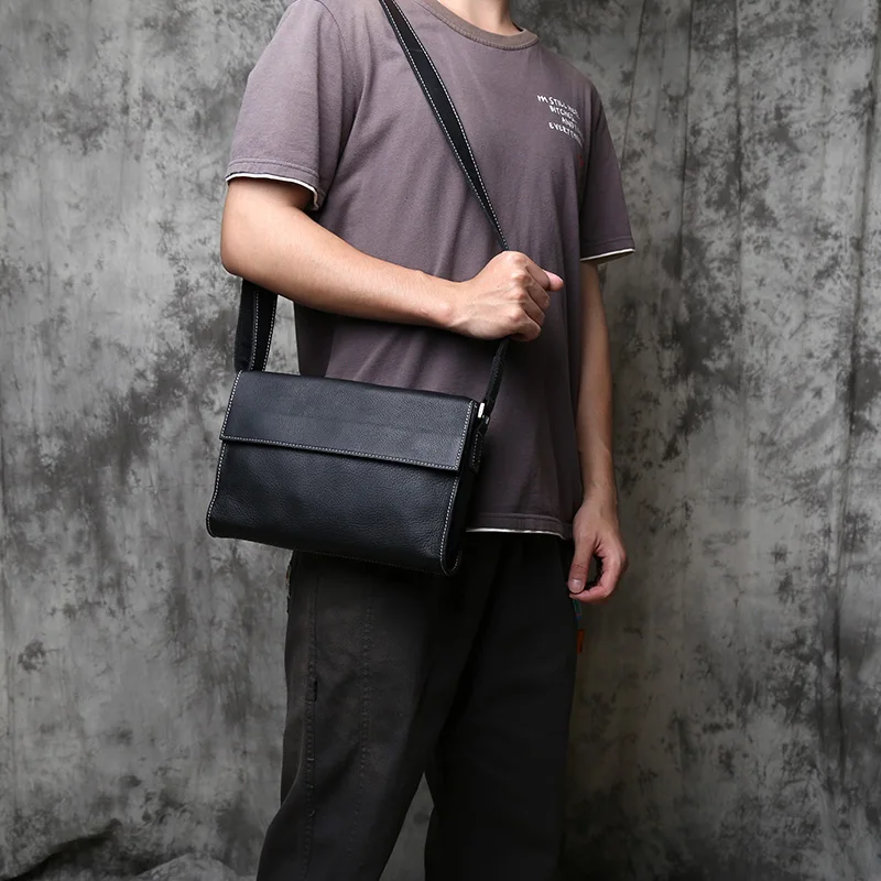 NZPJ Genuine Leather Men's Messenger Bag Top Layer Cowhide Shoulder Bag  Crossbody Bag Tablet Bag Suitable For 10 Inch IPad