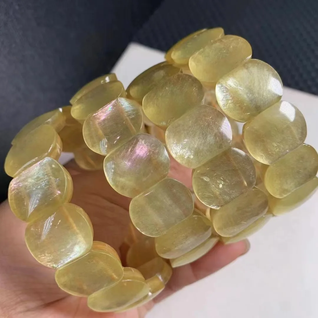 

1 Pc Fengbaowu Natural Gold Mica Phlogopite Lepidolite Bracelet Bangle Oval Square Beads Stone Fashion Jewelry Gift For Women