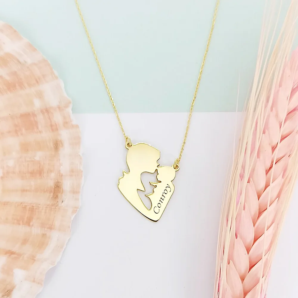 

Custom Necklace for Women Mother and Child Shape Pendant Necklaces Customized Name Stainless Steel Jewelry Mother's Day Gift