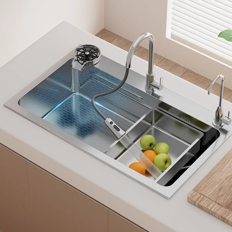304 Stainless Steel Kitchen Sink With Faucet Single Bowl Basin Workstation Topmount Silvery Sink With Cup Washer