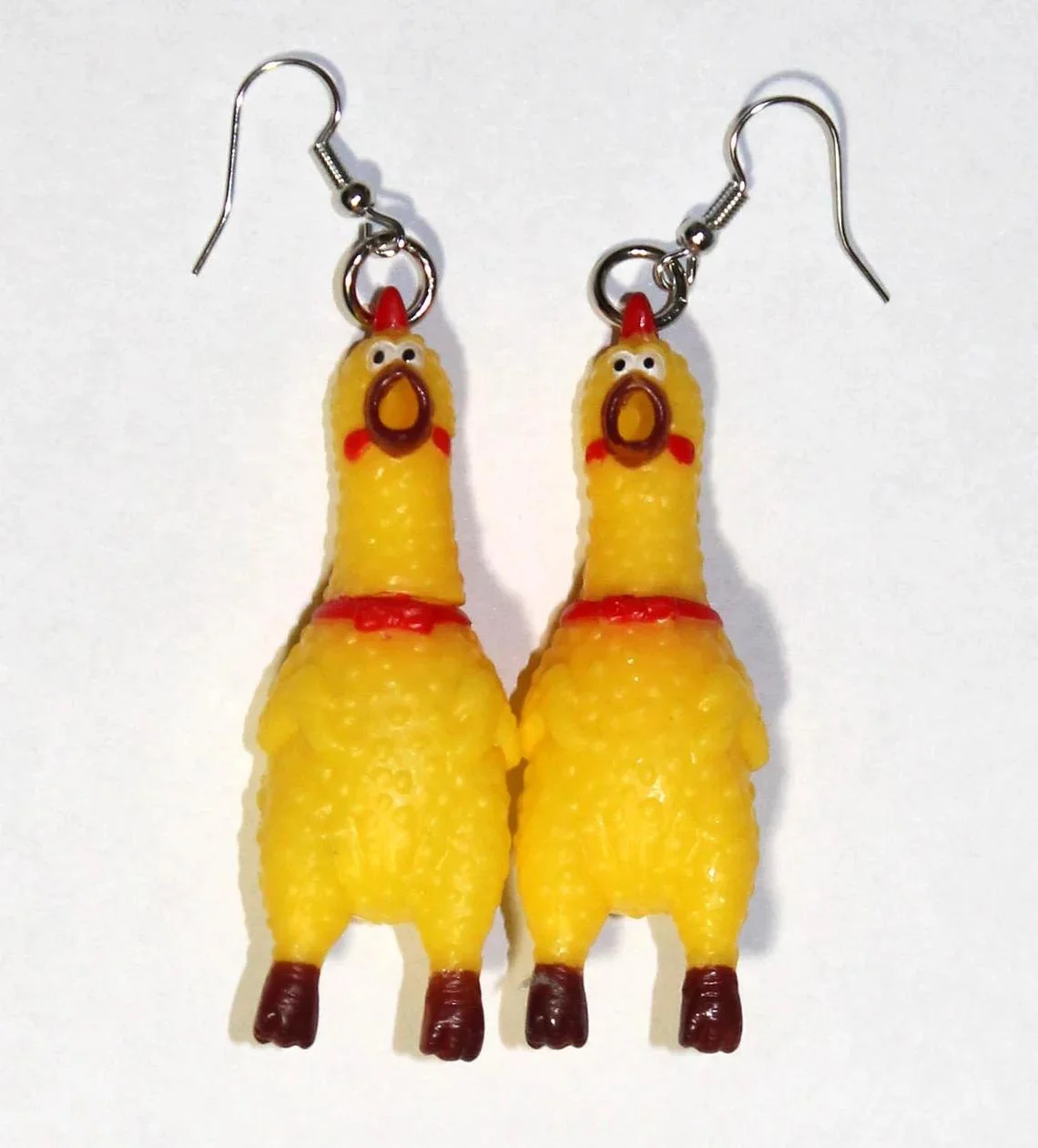 1Pair Squawking Rubber Chicken Earrings Rooster Chick Novelty Gag Joke
