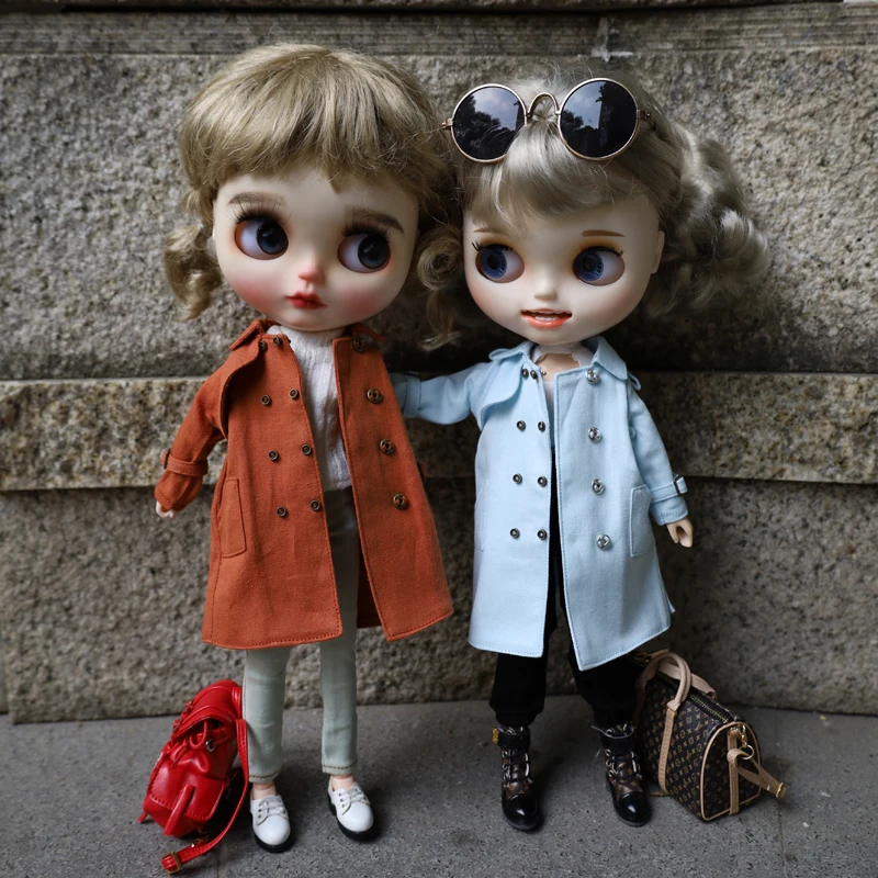 Blythe Doll Clothes Trench Coat For Blyth Azone Shoes OB23 OB24 Dolls Windbreaker