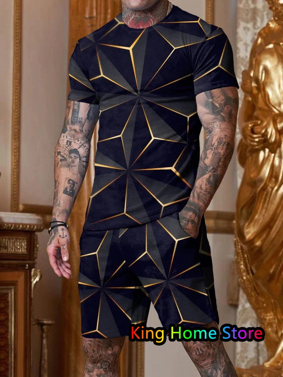 Men's Luxury T-Shirt Shorts Set 2 Piece Summer Casual Tracksuit Oversized Streetwear Fashion Outfit Male Jogging Suit Clothing