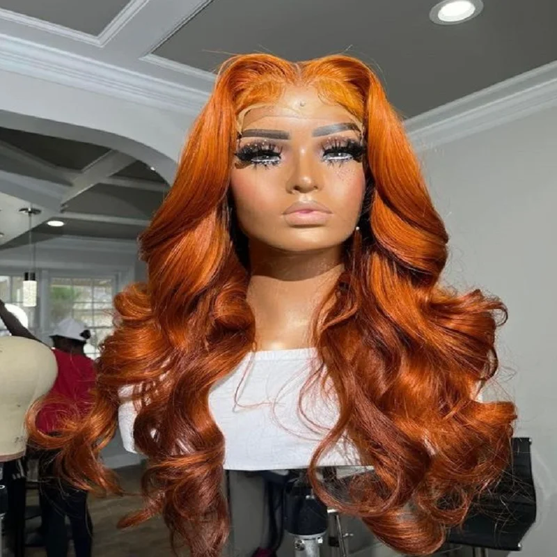 

Soft 180% Density Glueless 26Inches Long Preplucked Ginger Orang Body Wave Lace Front Wig For Black Women With BabyHair Daily