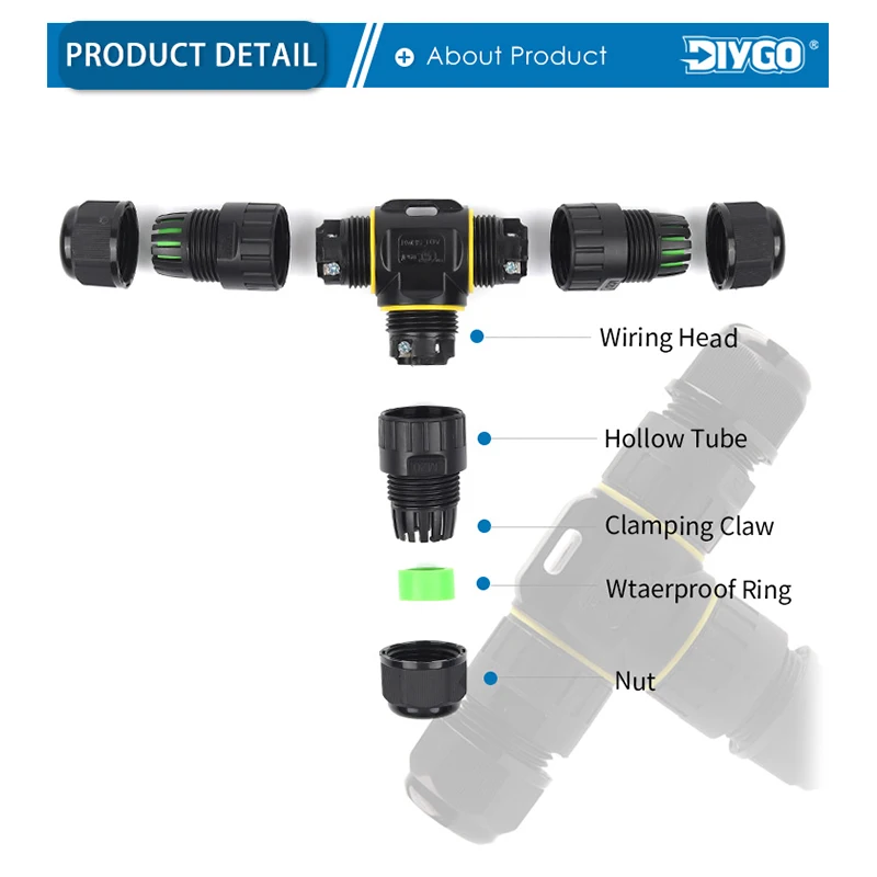 IP68 M20 T Shape Waterproof Connector 3 Pin 4 Pin Quick Terminal Electrical Wire Connector For Outdoor Cable Connection DIY GO