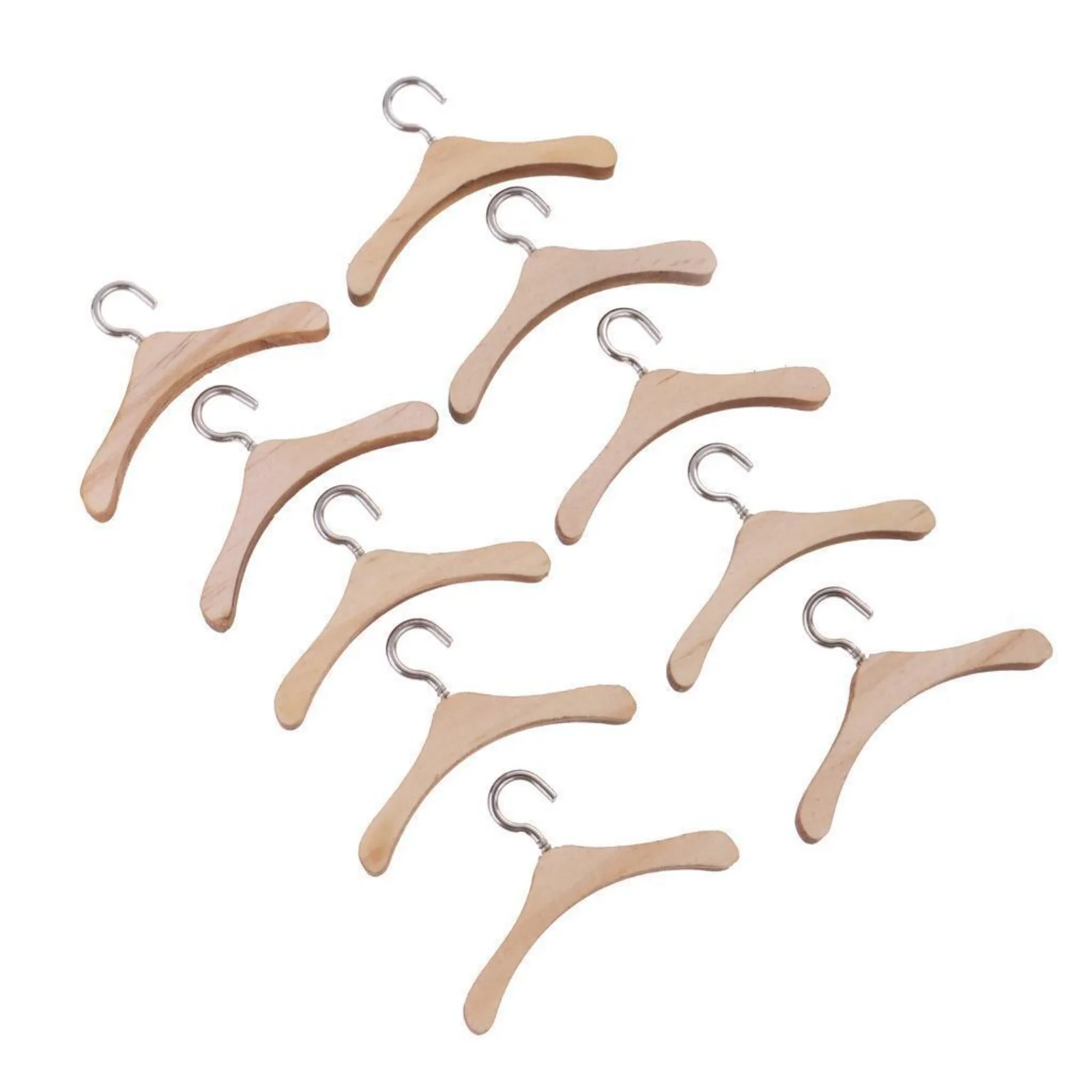 

Set of 10pcs Wooden Metal Hook Clothes Hanger for 12'' Blythe Doll Accessory