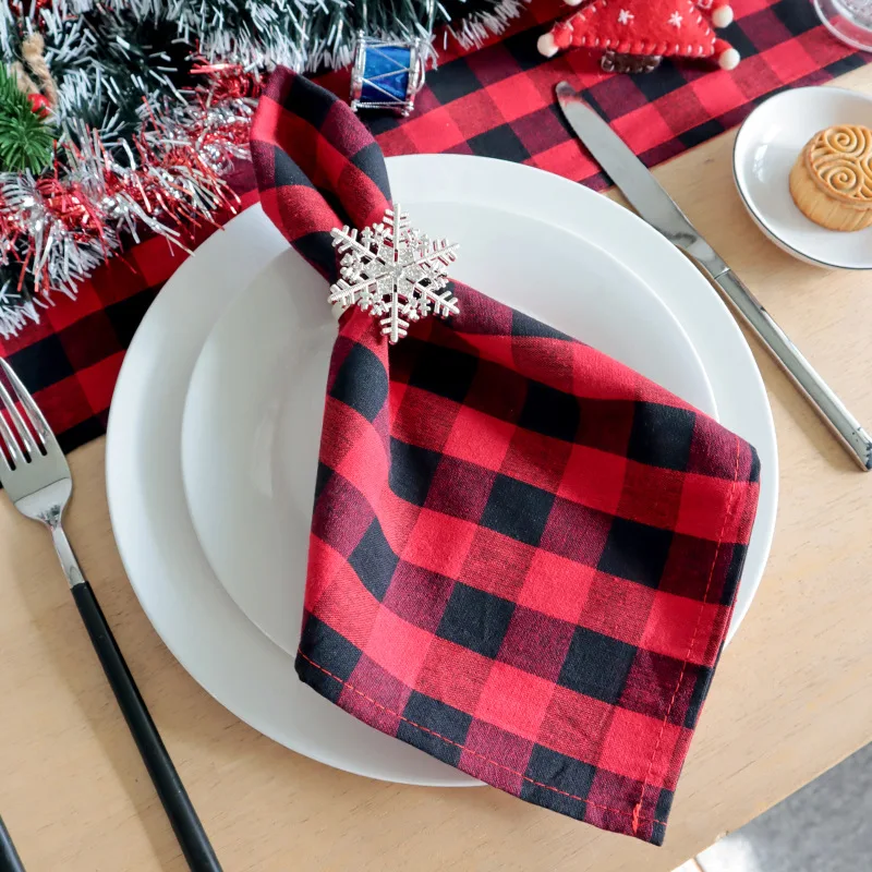 Lot De 6 Serviettes De Table En Tissu à Carreaux Rouge Et Noir – 46 X 46 Cm – Réutilisables, Lavables En Machine – Pour Fêtes, Restaurants, Maison