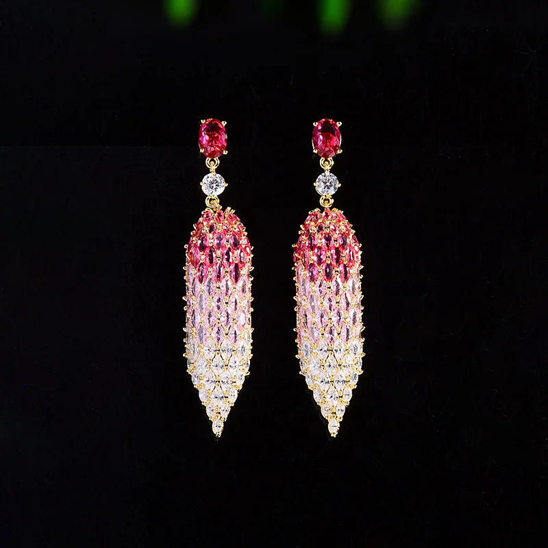 Color S925 Earrings Niche EuropeAn-American Style High-grade Long Pointy Earrings Light Luxury Temperament Party Earrings Women