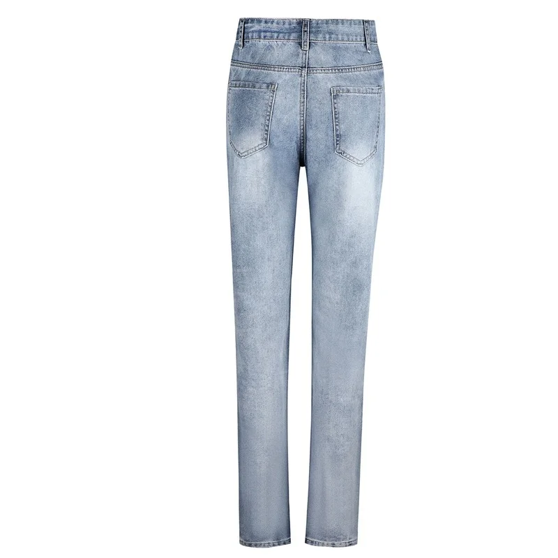 Women Stretch Skinny Hole Denim Pencil Pants 2024 Blue Ripped Jeans for Female Street Style Sexy Mid Waist Distressed Trousers