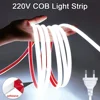 Led Strip Lights 220V High Brightness COB Led Strip IP65 Waterproof Adhesive Flexible Ribbon for Room Outdoor Garden Lighting 1