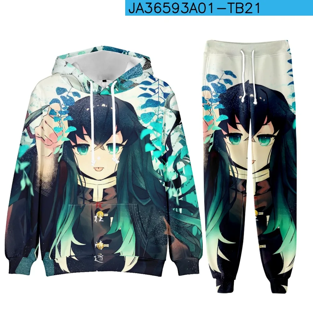 Anime Demon Slayer Hoodies 3D Printed Cosplay pants+Hoodie 2PCS Set Tracksuit Men Oversize Vintage Streetwear Hoodie Pants Sets 6