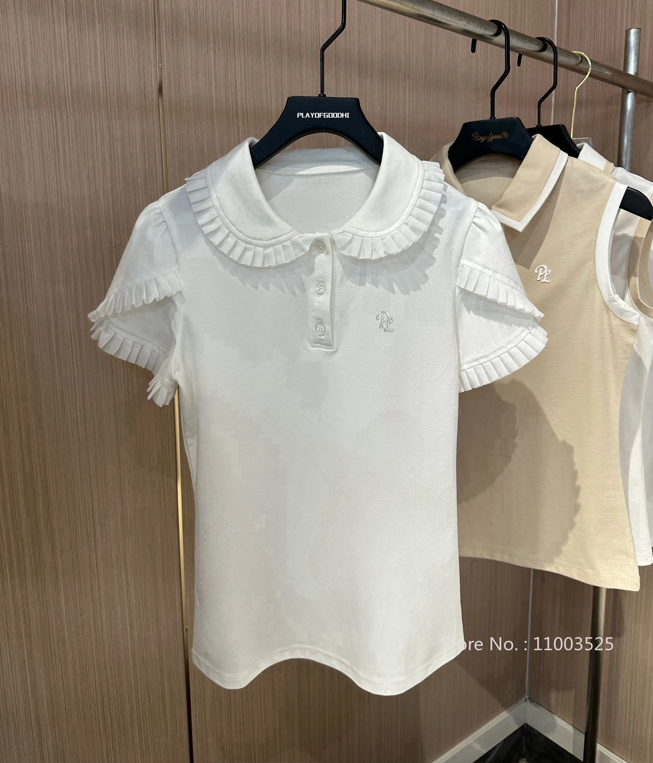 Women Golf Clothing Shirt Korean Elegant Short Sleeve Slim Quick Dry Tops Ruffle Pleated Tennis Jerseys