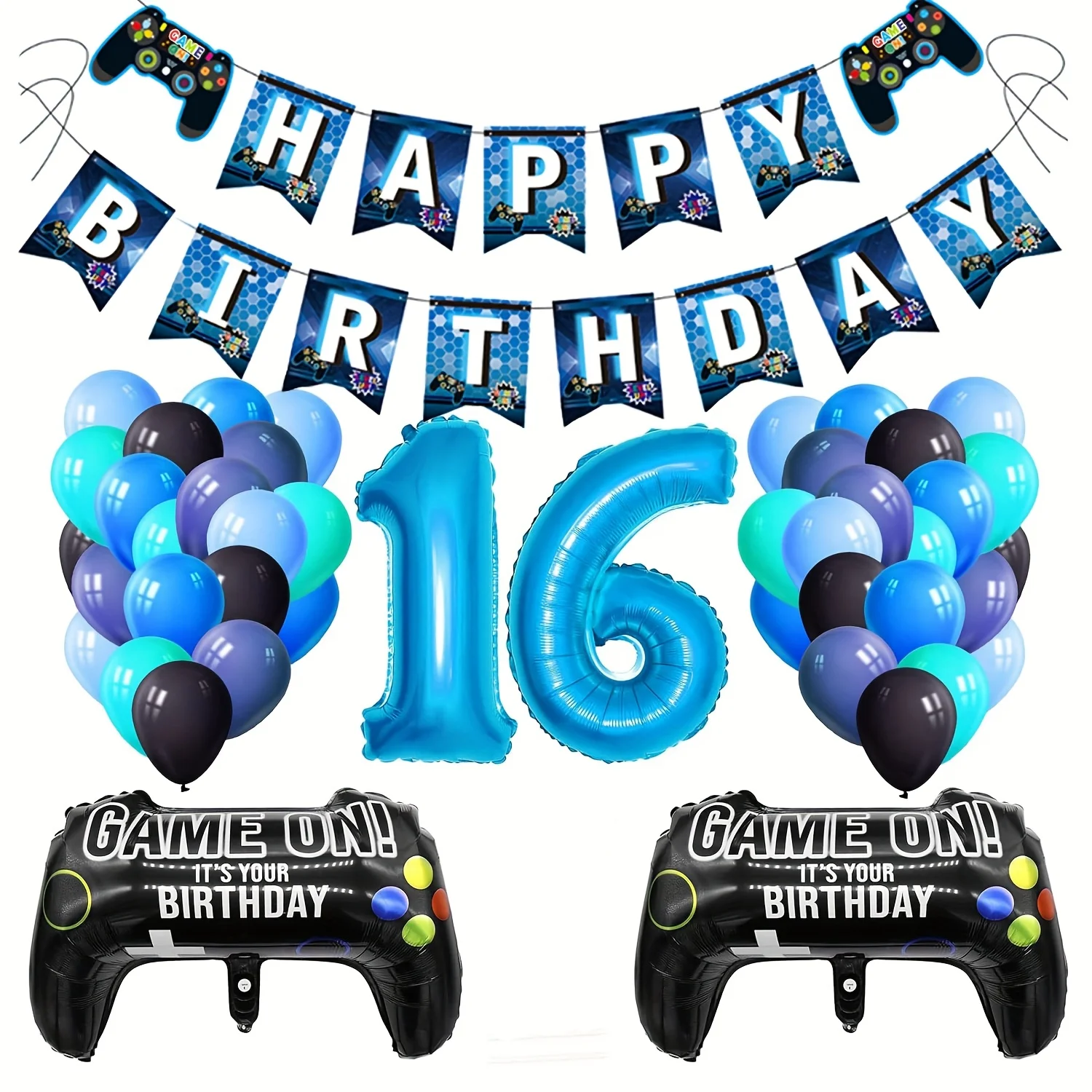 1 Set Gamepad-Luftballons 'Game On' mit Blauen Zahlenballons für Geburtstagsfeiern und Spielthemen-Partys – Detail 7