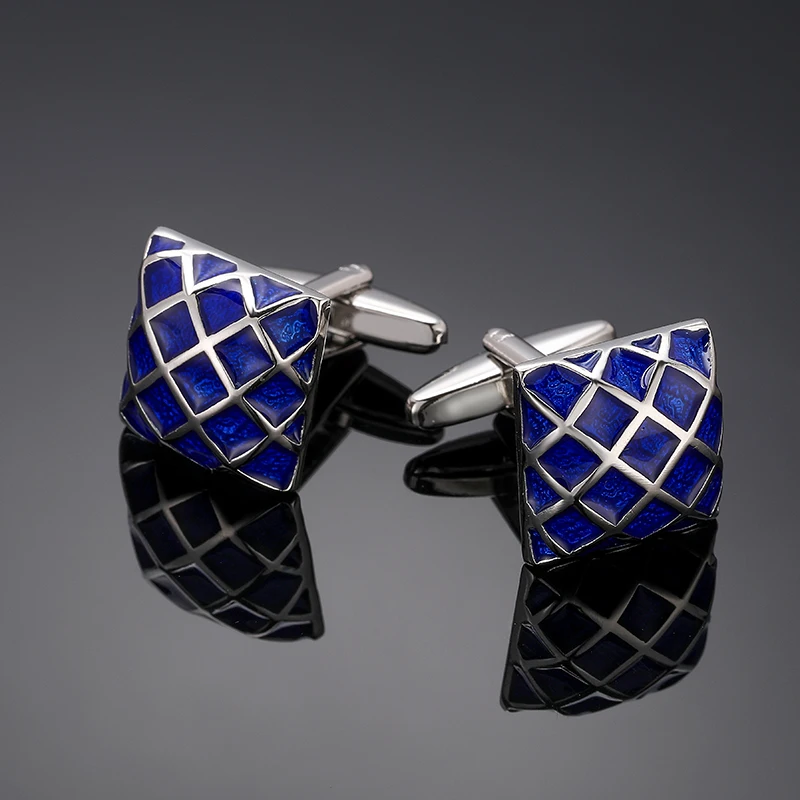 Luxury Mens Cufflinks - Classic Square Blue  Black Retro Pattern Suit Accessories